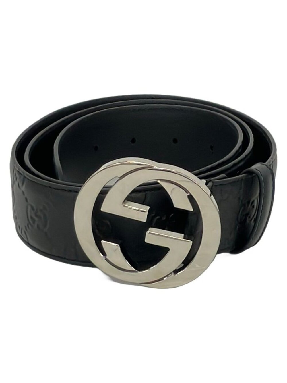 Gucci Belt 100 40 Black Silver Interlocking G Leather